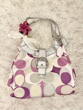 Coach ‘Carly’ Signature Satin Hobo Bag - Purple / Silver